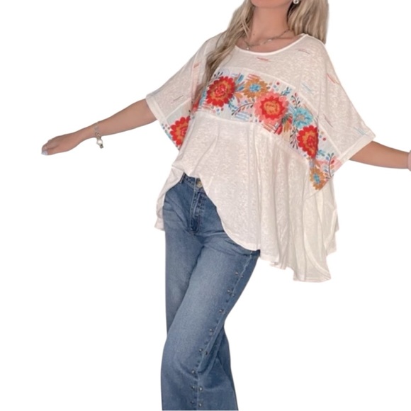 Savanna Jane Southwestern Tansy Embroidered Boho Poncho Top Oversized S Small - Picture 3 of 4